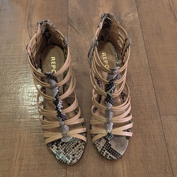 Snake Print Heeled Sandals by Report - Picture 2 of 9